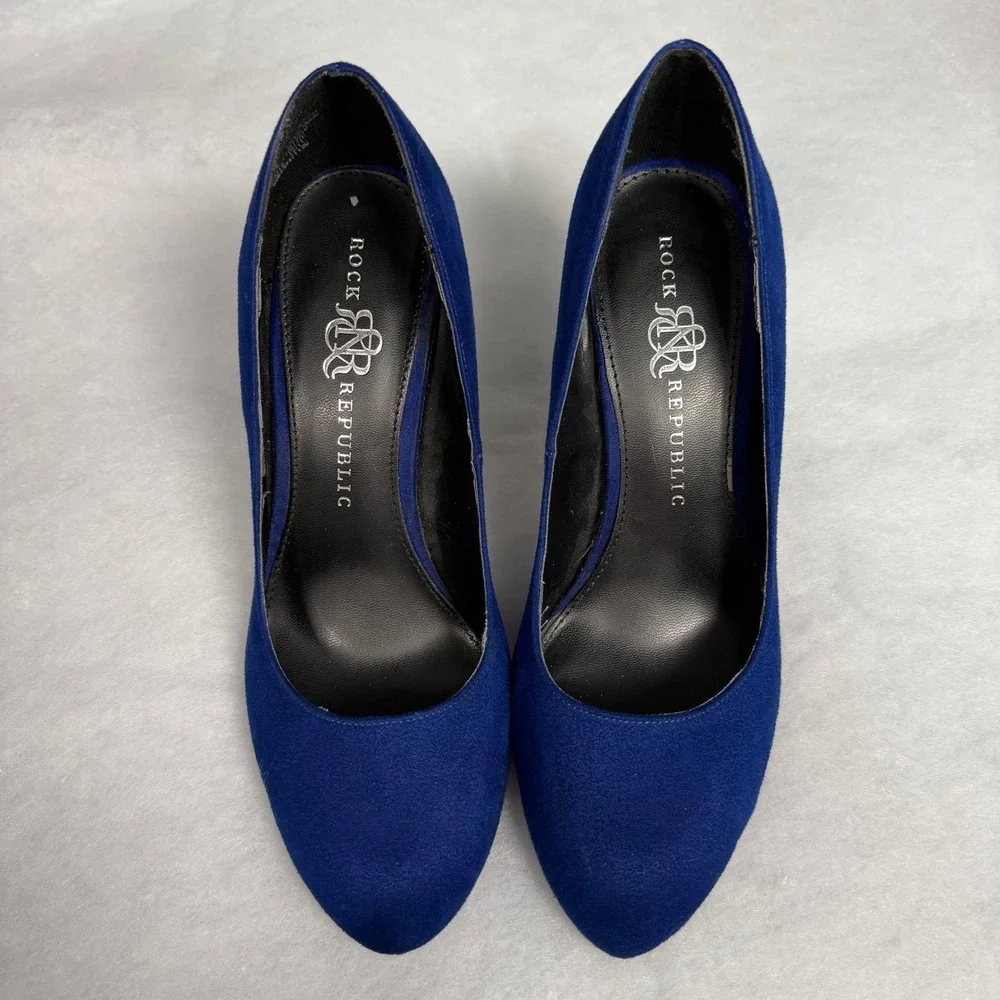 Rock Republic Pumps 9.5 Blue Faux Suede Pointed Toe Stiletto Heels RRGWENBLUE
